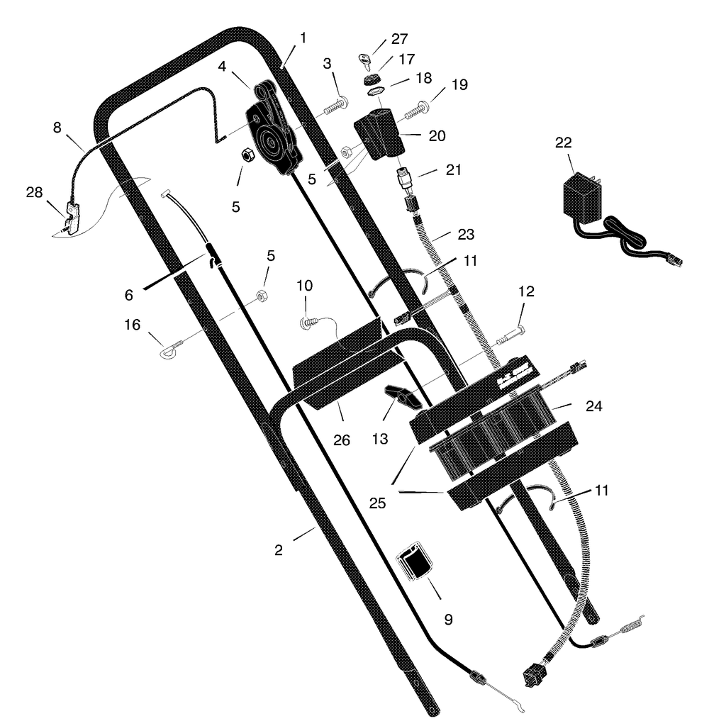 Handle Assembly Diagram and Parts List for 207350X192A 2001 Briggs and Stratton Lawn Mower